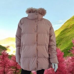 Charlie ❤️ pink down winter women's puffer coat faux fur collar Amovible collar